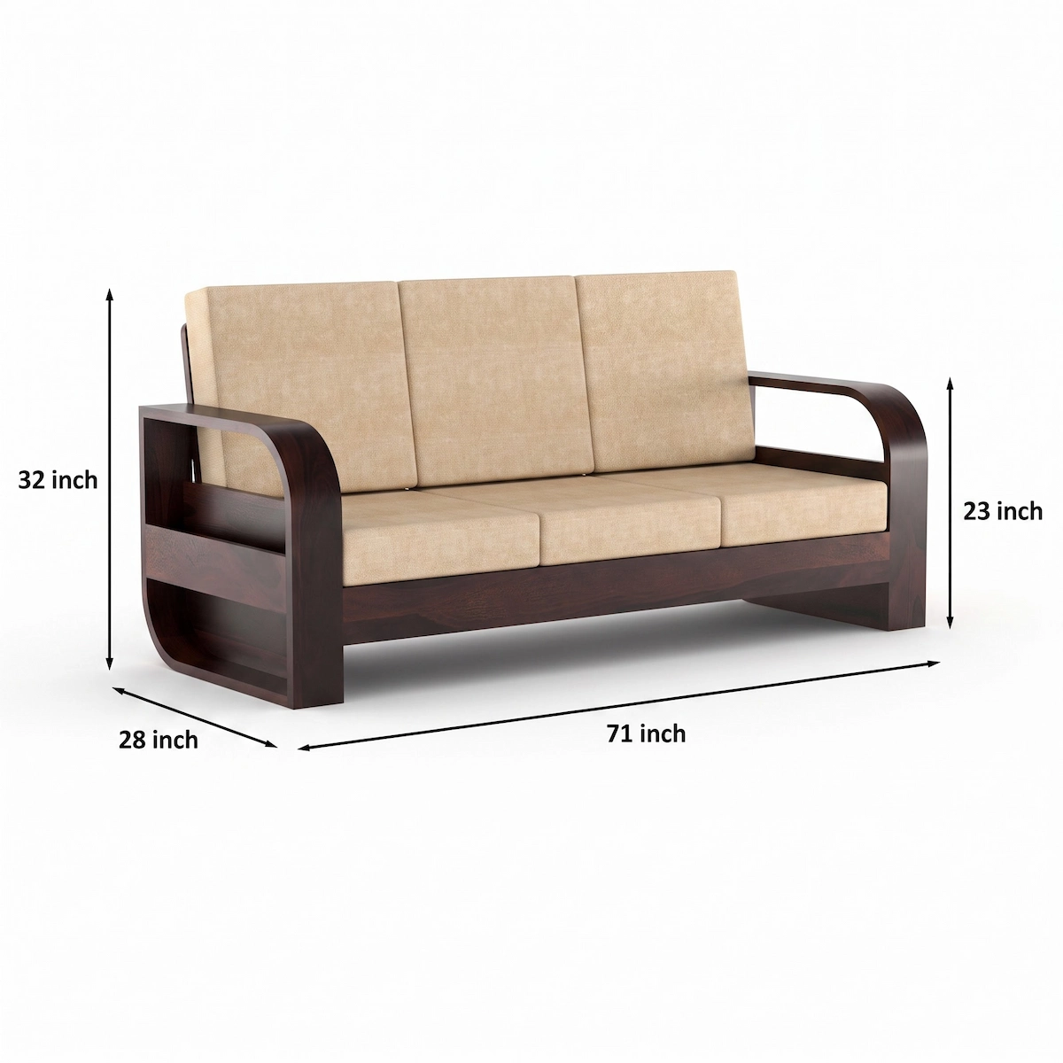 5 seater solid sheesham wood sofa detail dimensions