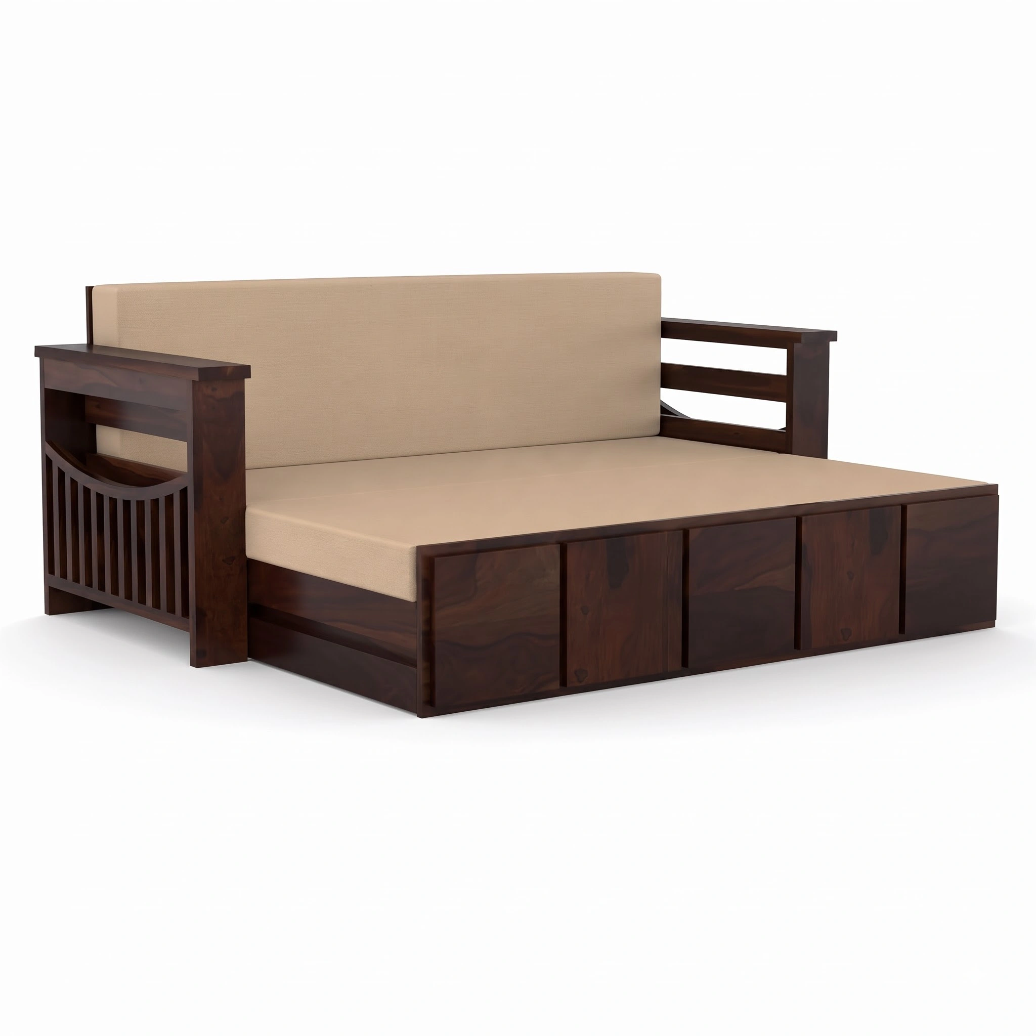Solid Sheesham Wood Sofa Cum Bed with Storage for Living Room