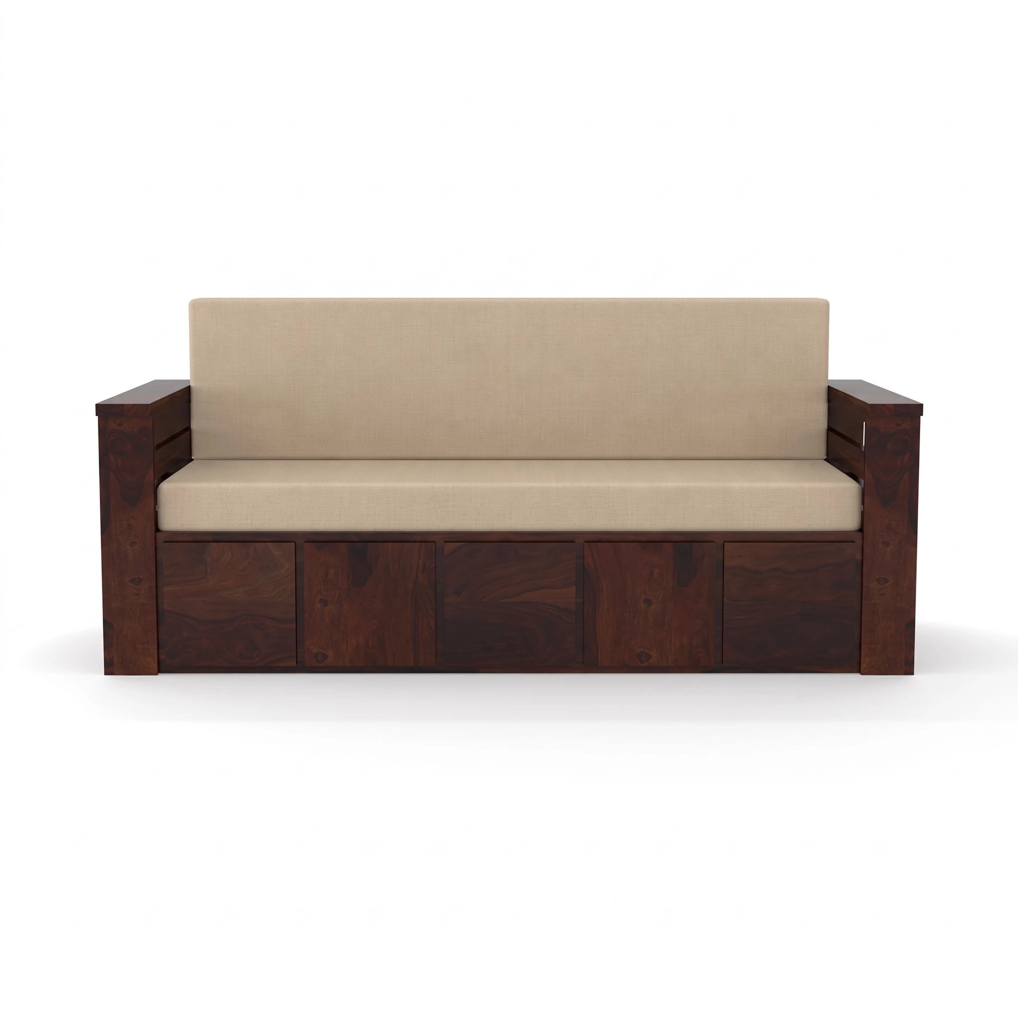 Solid Sheesham Wood Sofa Cum Bed with Storage for Living Room