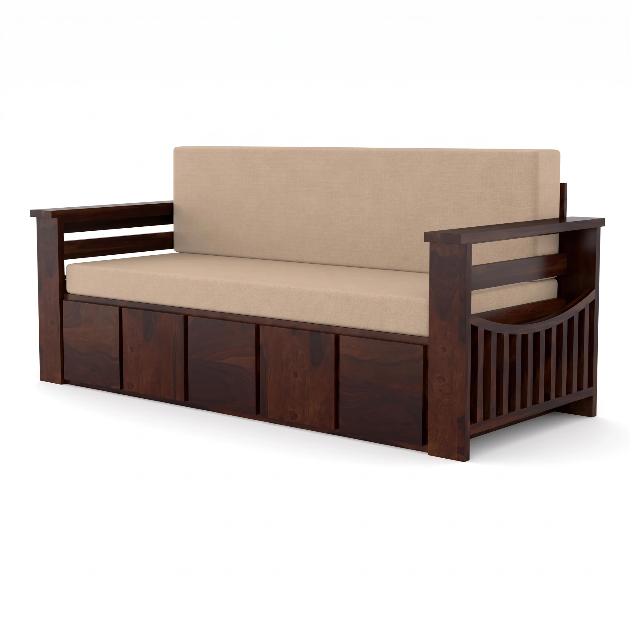 Solid Sheesham Wood Sofa Cum Bed with Storage for Living Room