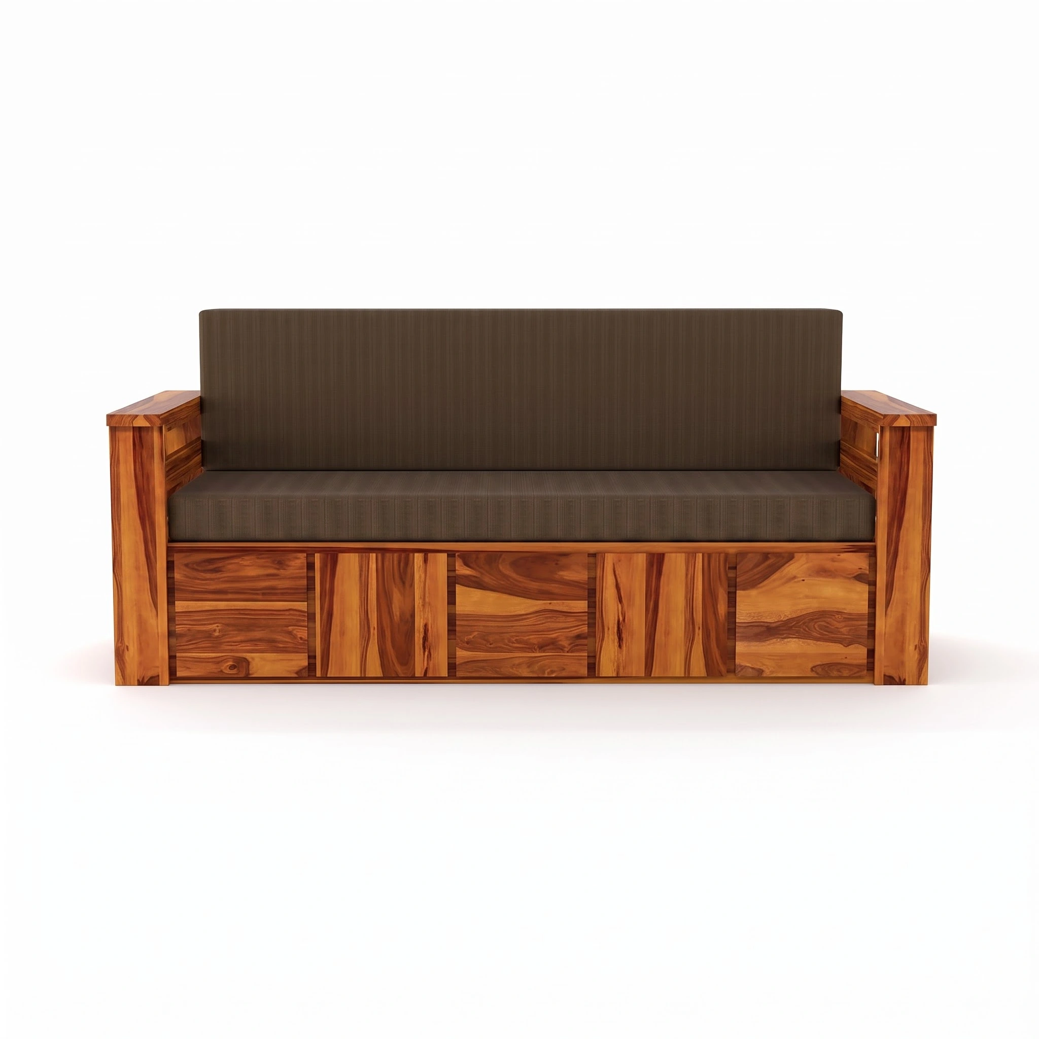 Solid Sheesham Wood Sofa Cum Bed with Storage for Living Room in Honey Finish