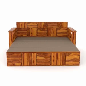 Modern Wooden Sofa Cum Bed Detailed Front View