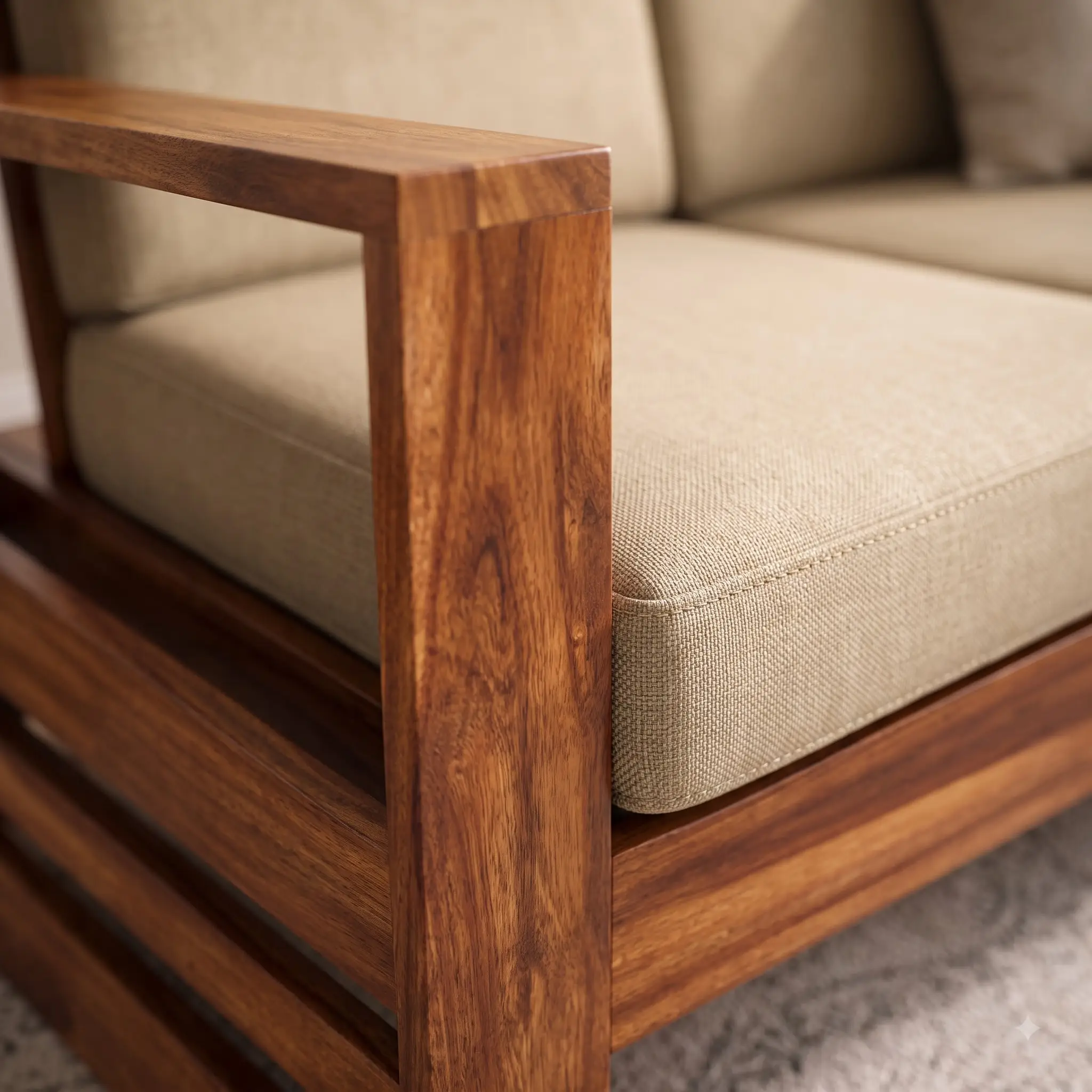 Solid Sheesham Wood 2-Seater Sofa Set, Natural Honey Finish