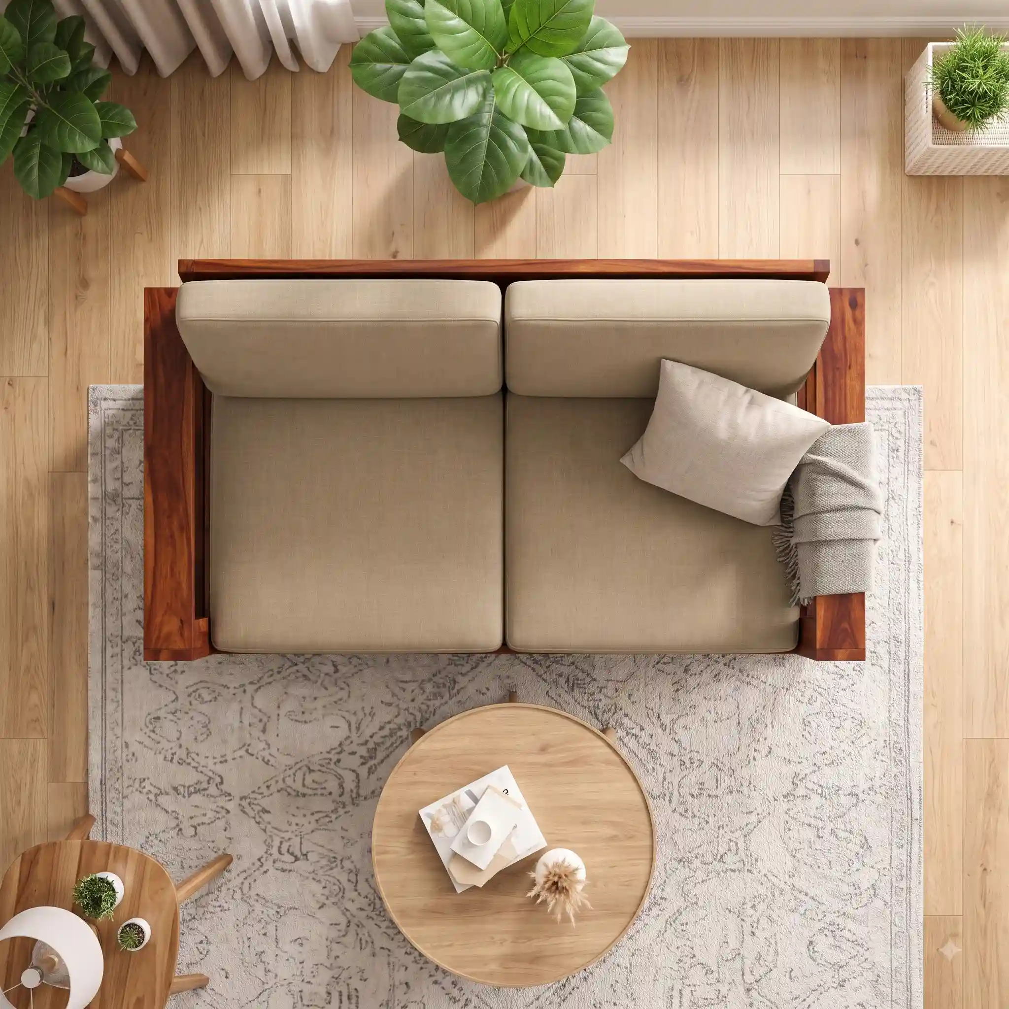 Solid Sheesham Wood 2-Seater Sofa Set, Natural Honey Finish