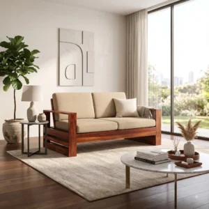Solid Sheesham Wood 2-Seater Sofa Set, Natural Honey Finish