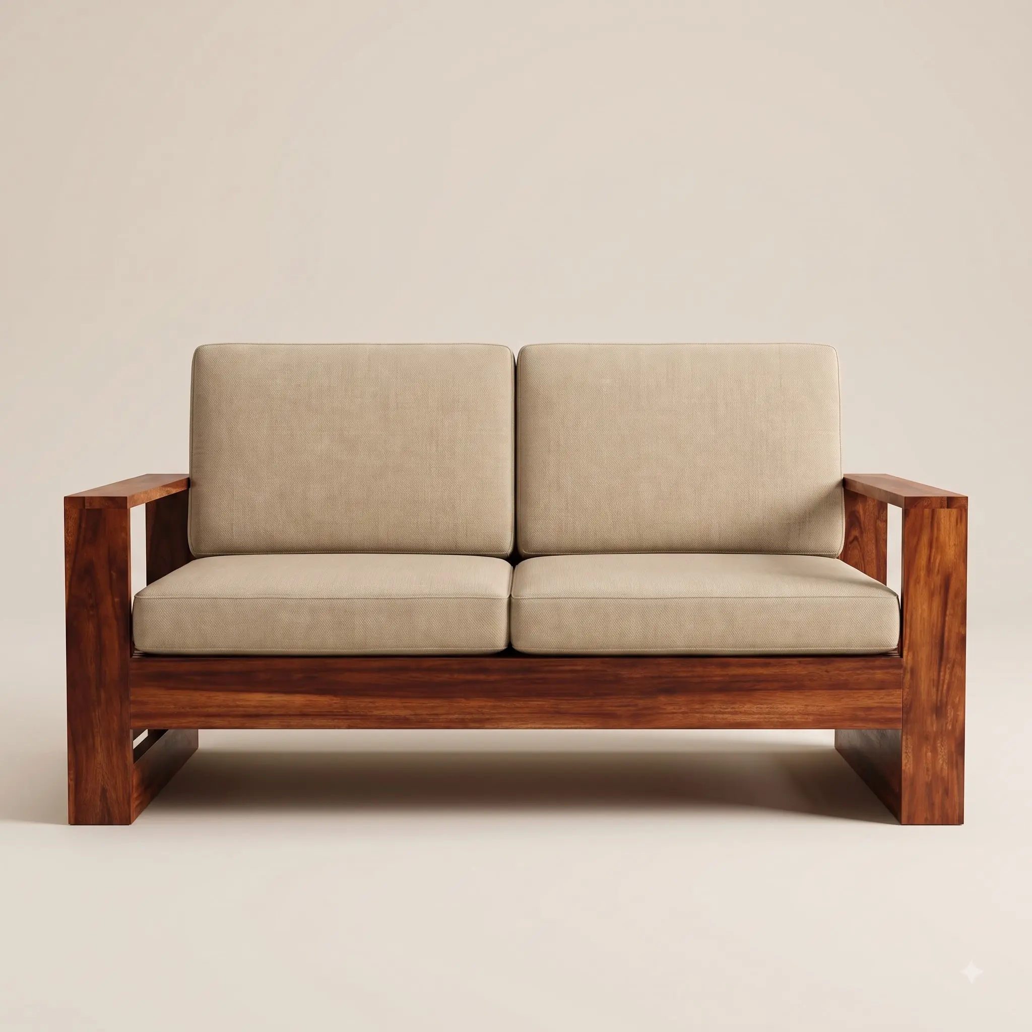Solid Sheesham Wood 2-Seater Sofa Set, Natural Honey Finish
