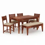 Designer Solid Wood 6 Seater Dining Table Side View