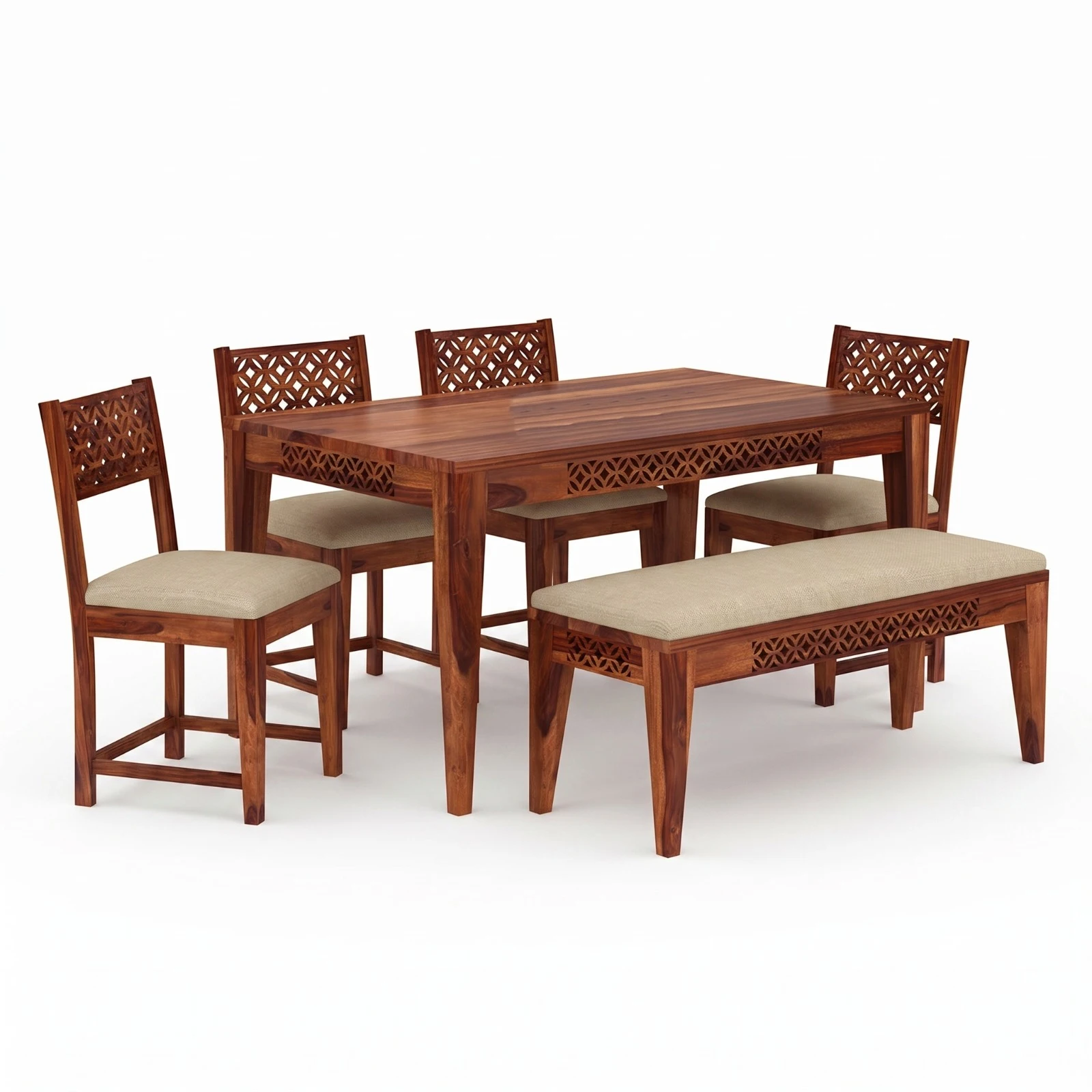 Designer Solid Wood 6 Seater Dining Table Side View