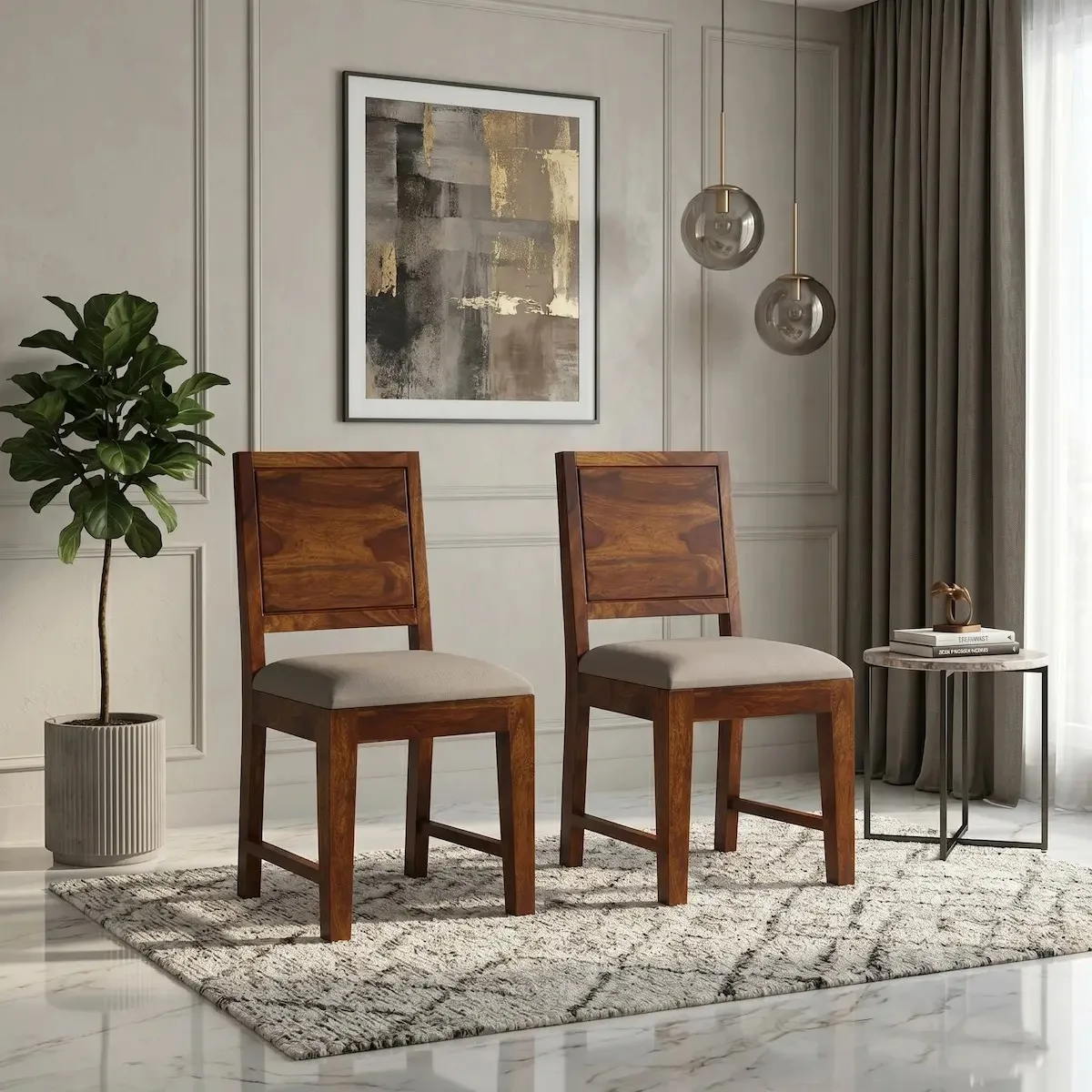 Sheesham Wood Dining Chairs Set of 2 for Dining Room Furniture