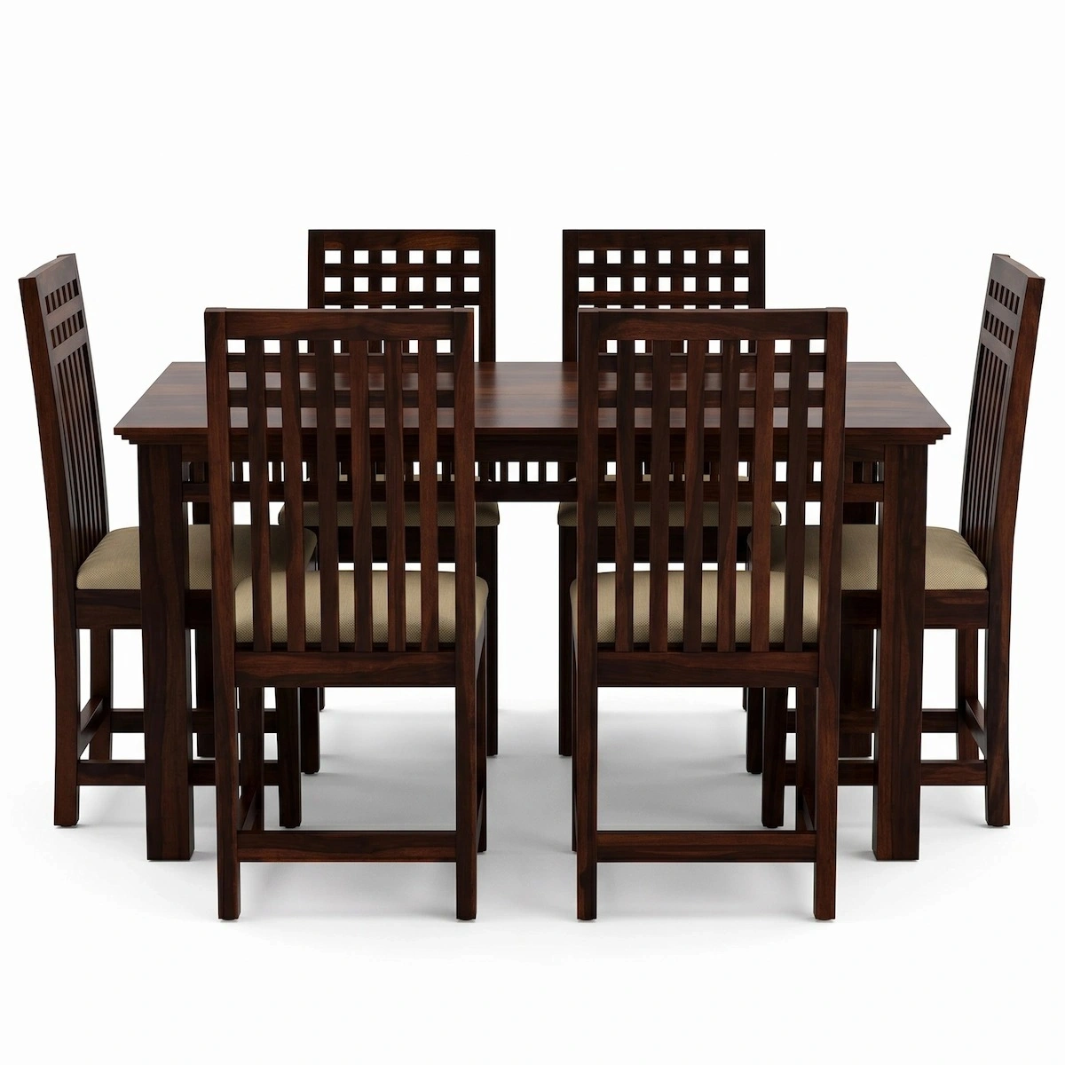 Luxury Sheesham Wood 6 Seater Dining Table Angled View