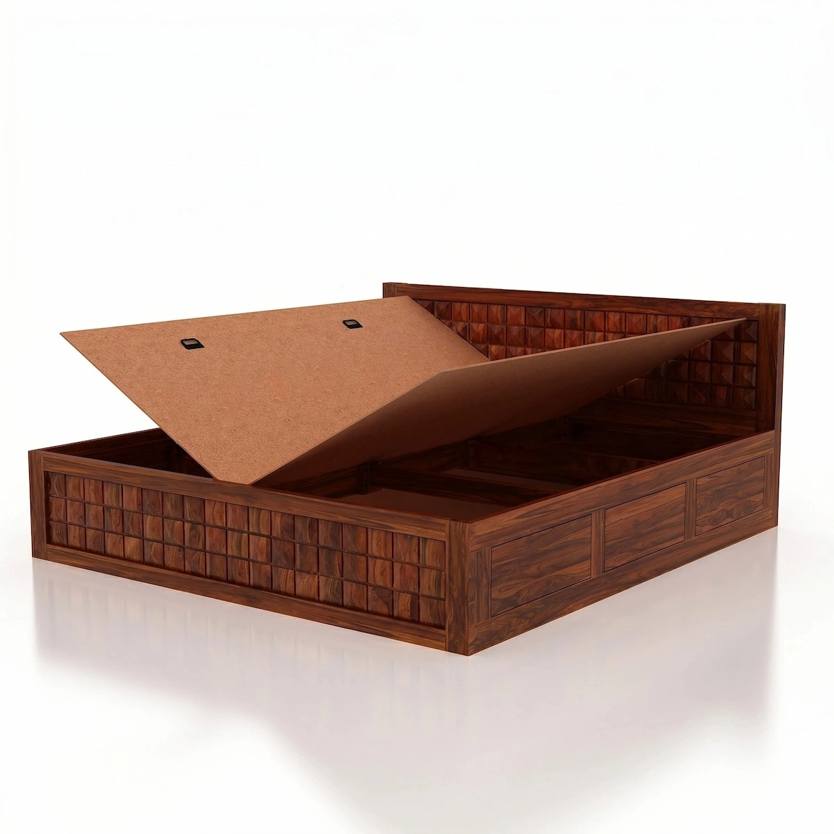 Elegant Wooden King Size Detailed Storage View