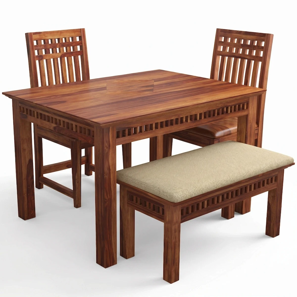 Modern Wooden 4 Seater Dining Table Close-up View