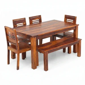 Solid Sheesham Wood 6 Seater Dining Table Close-up View