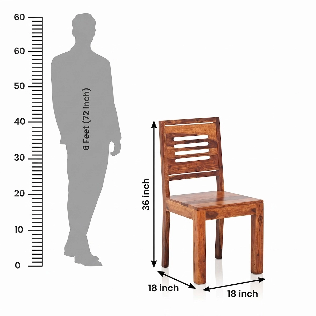 Solid Sheesham Wood 6 Seater Dining Table Chair Dimensions View