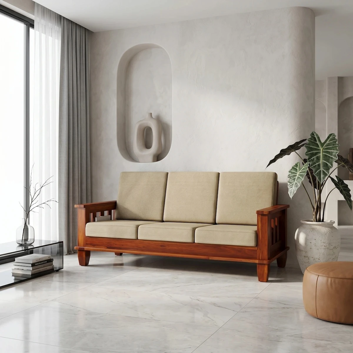 Furnire Carp Solid Sheesham Wood 3-Person Sofa Furniture Sofa Set for Home Living Room