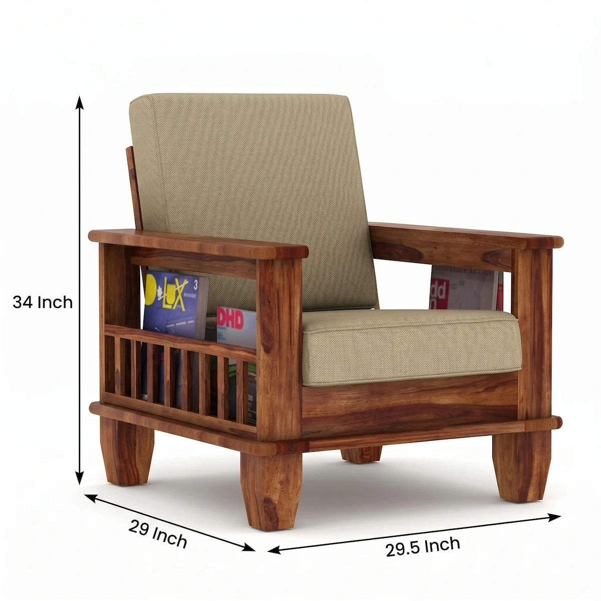 Sheesham Wood Single Seater Sofa Set for Living Room Office
