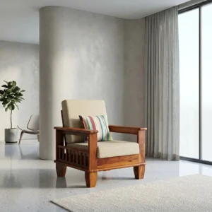 Sheesham Wood Single Seater Sofa Set for Living Room Office