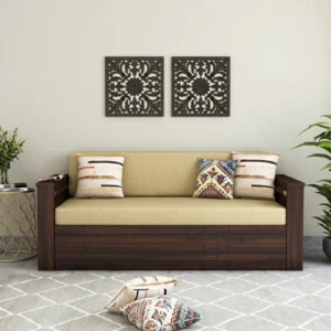 Solid Sheesham Wood Sofa Cum Bed Front View