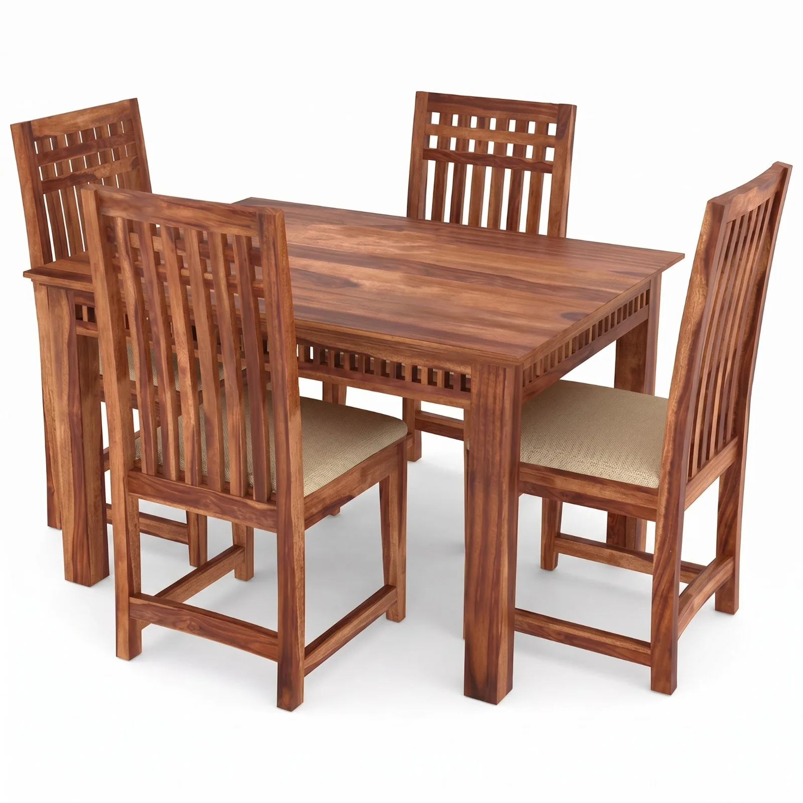Solid Sheesham Wood 4 Seater Dining Table Set With Honey Finish | Furnire Carp
