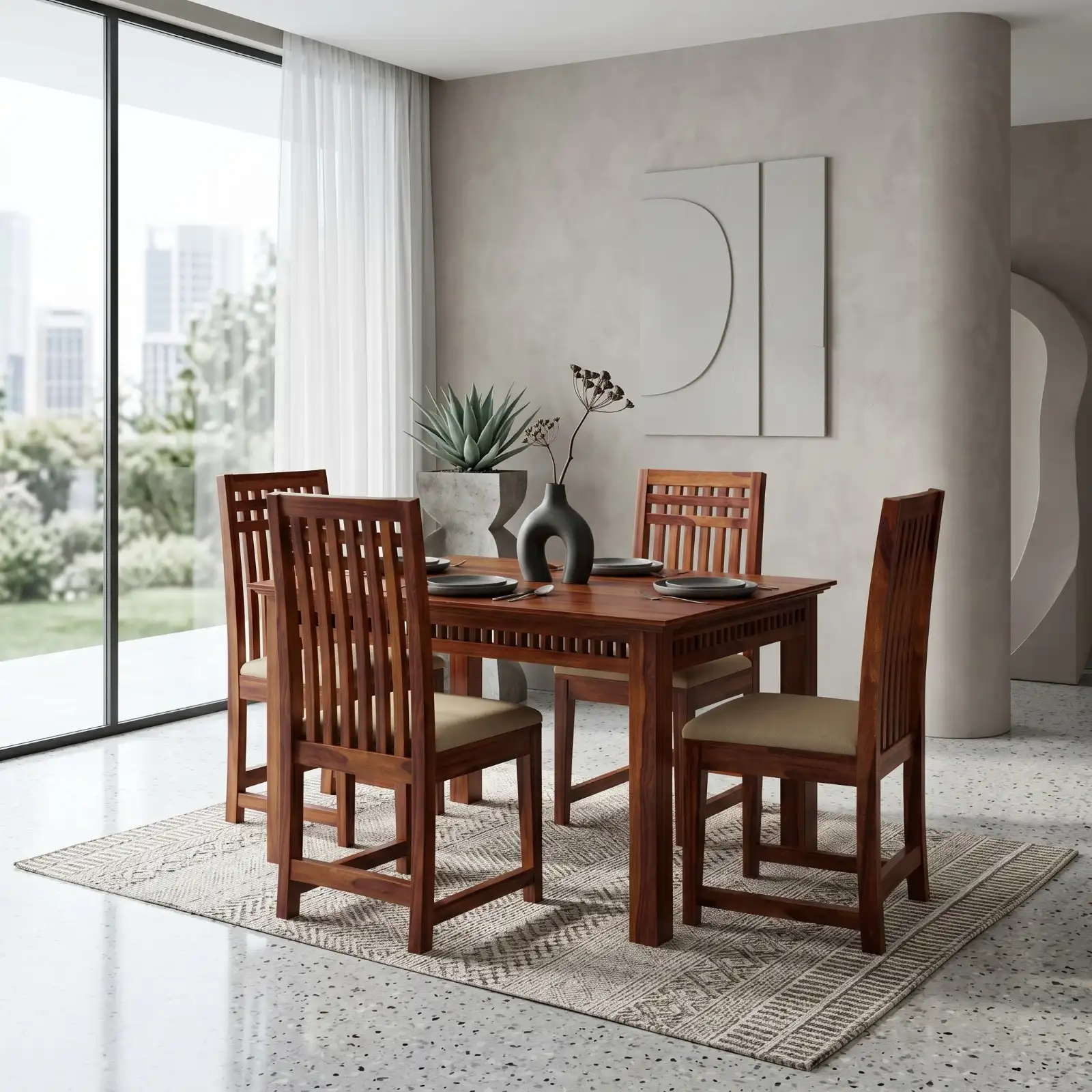 Solid Sheesham Wood 4 Seater Dining Table