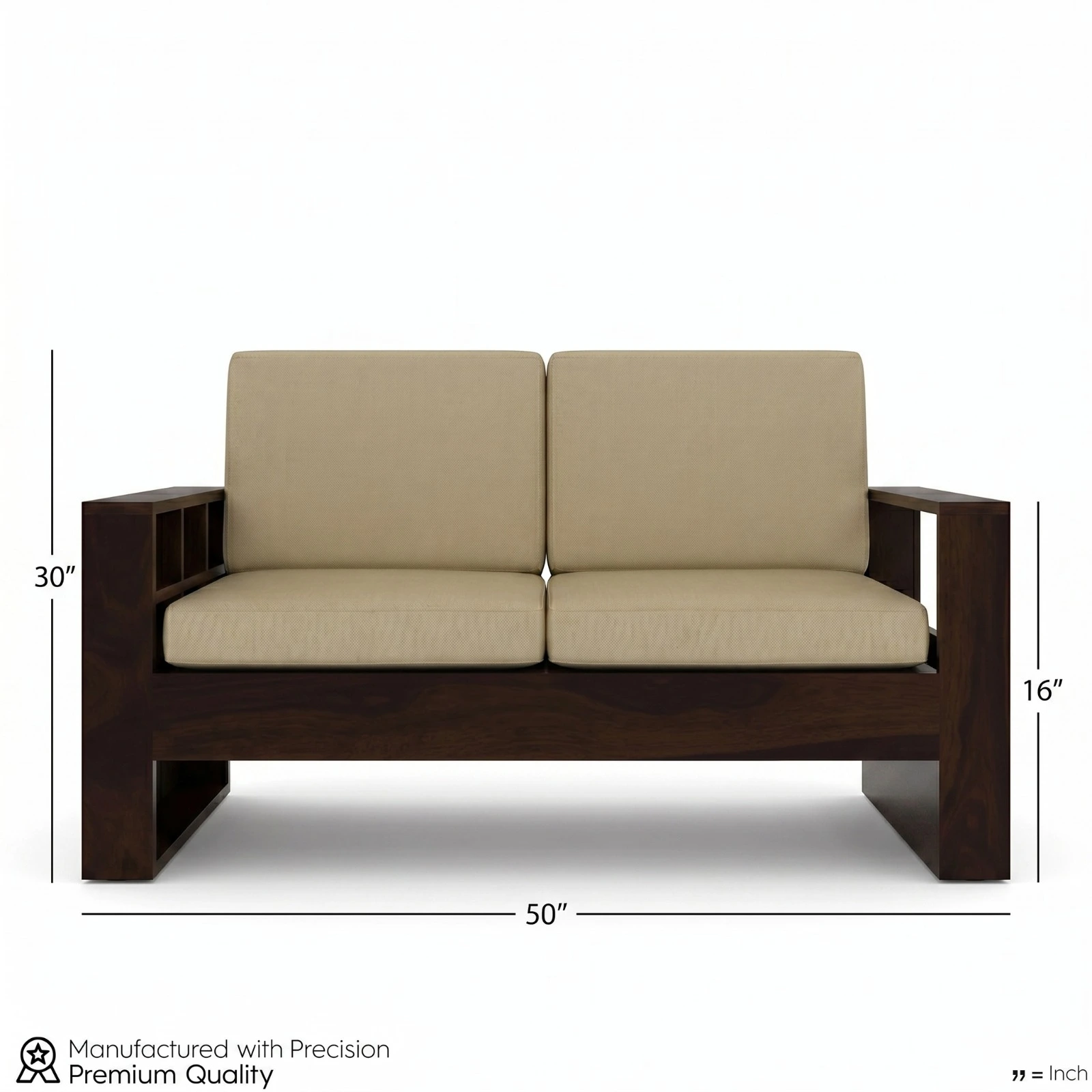 Solid Sheesham Wood 2 Seater Sofa with Side Magazine Holder
