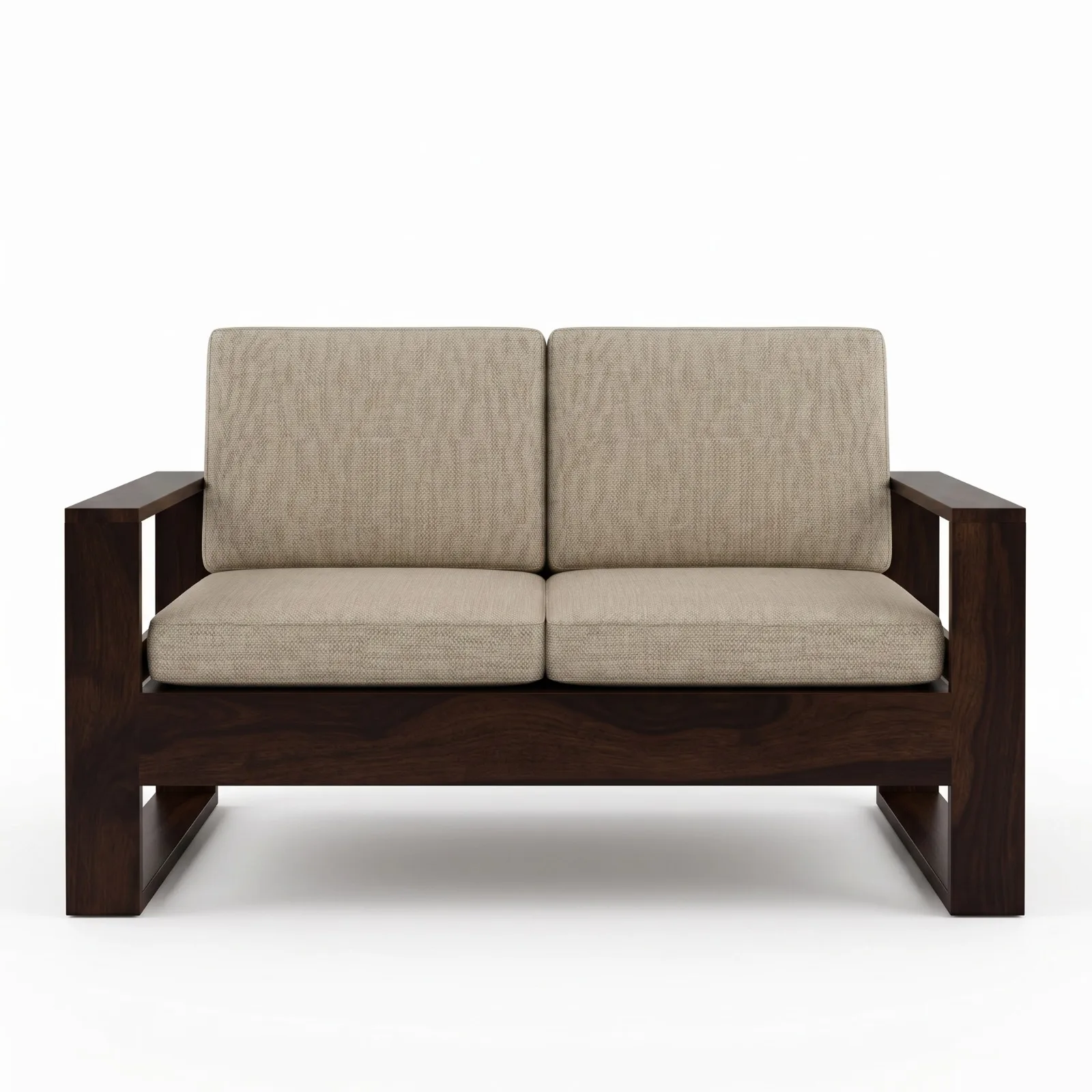 Solid Sheesham Wood 2 Seater Sofa with Side Magazine Holder