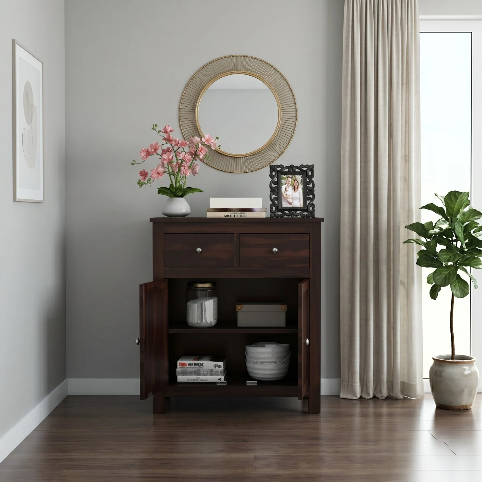 Solid Wood Cabinet Detailed Drawers View