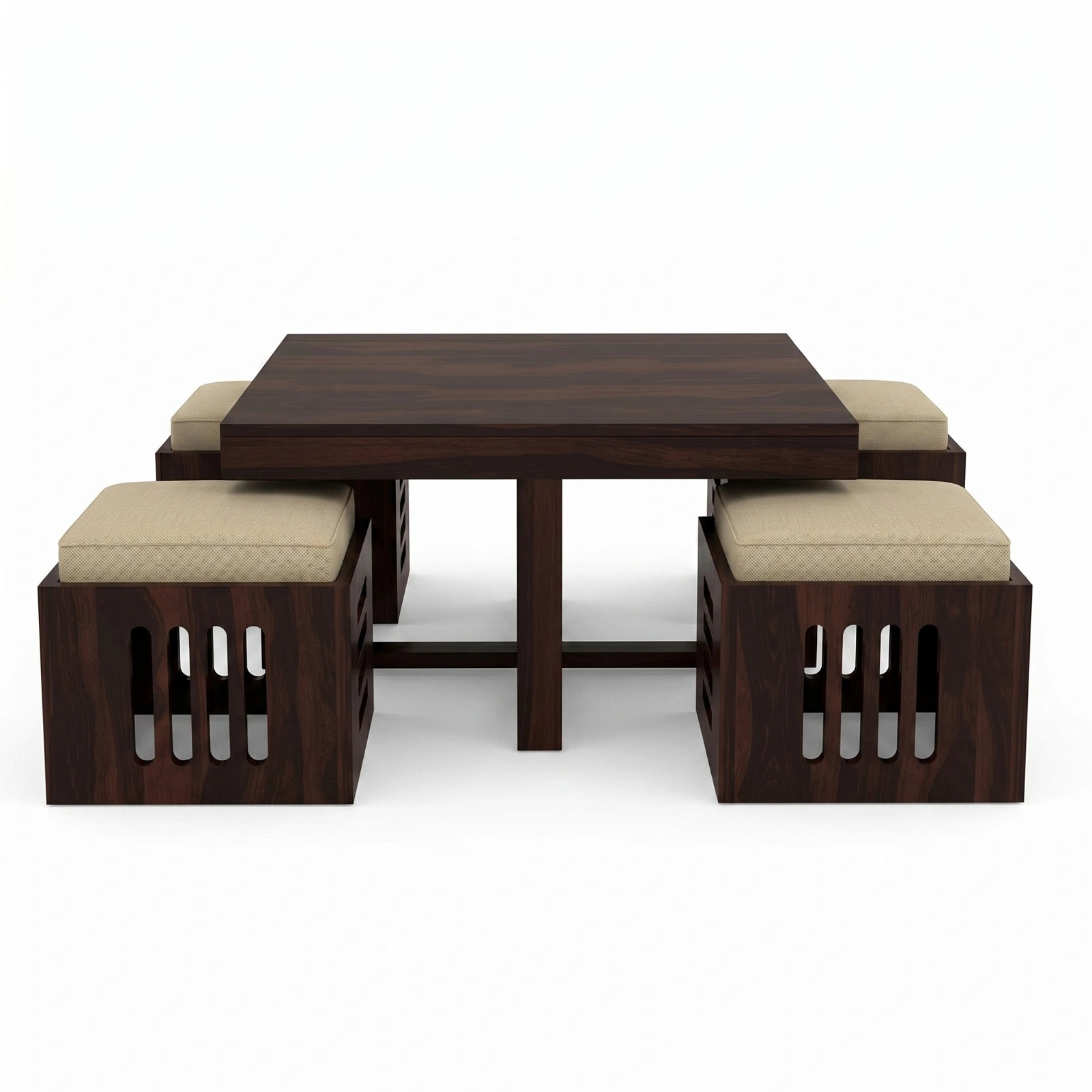 Soild Sheesham Wood Centre Coffee Table with 4 Stools