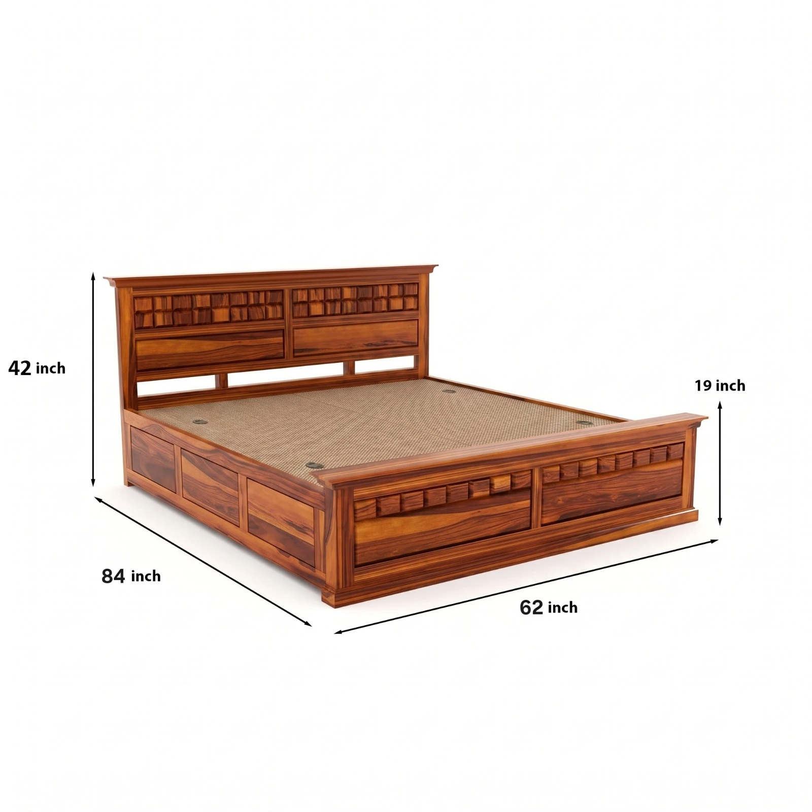 Contemporary King Size Wooden Bed Dimensions and Measurement View
