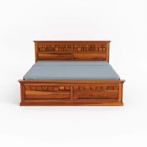 Contemporary King Size Wooden Bed Front View