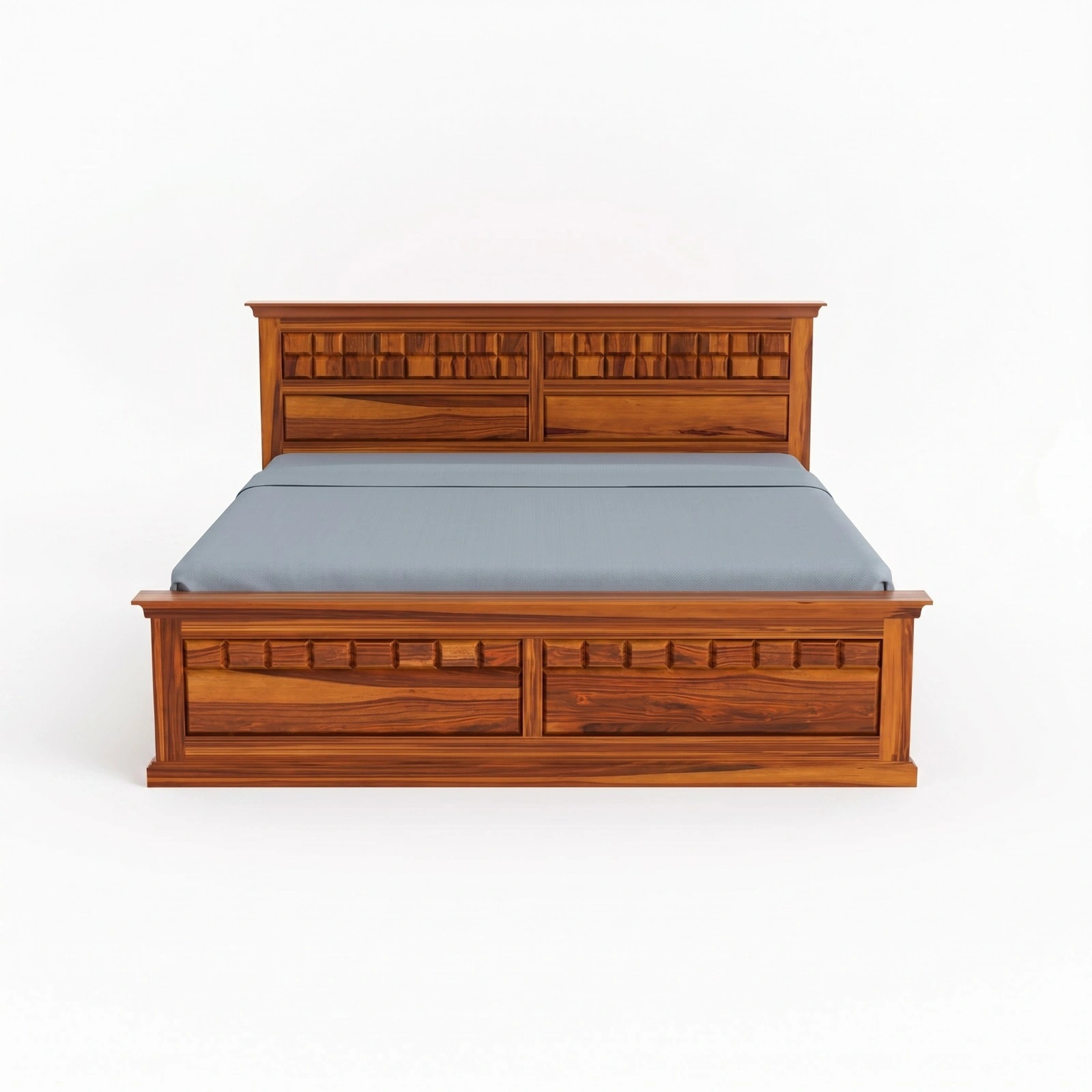 Contemporary King Size Wooden Bed Front View
