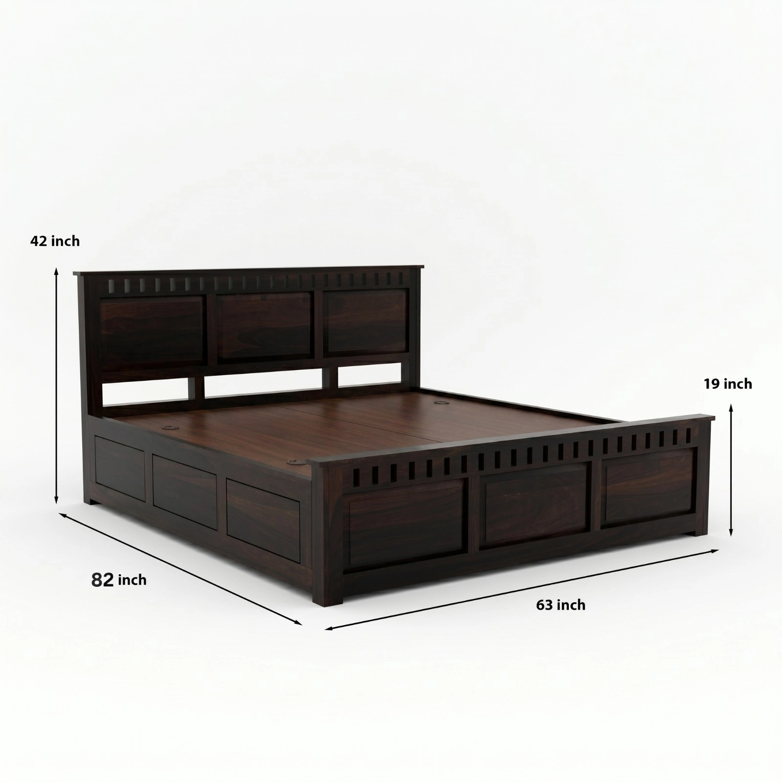 Handcrafted Sheesham Wood King Size Bed Dimensions and Measurement