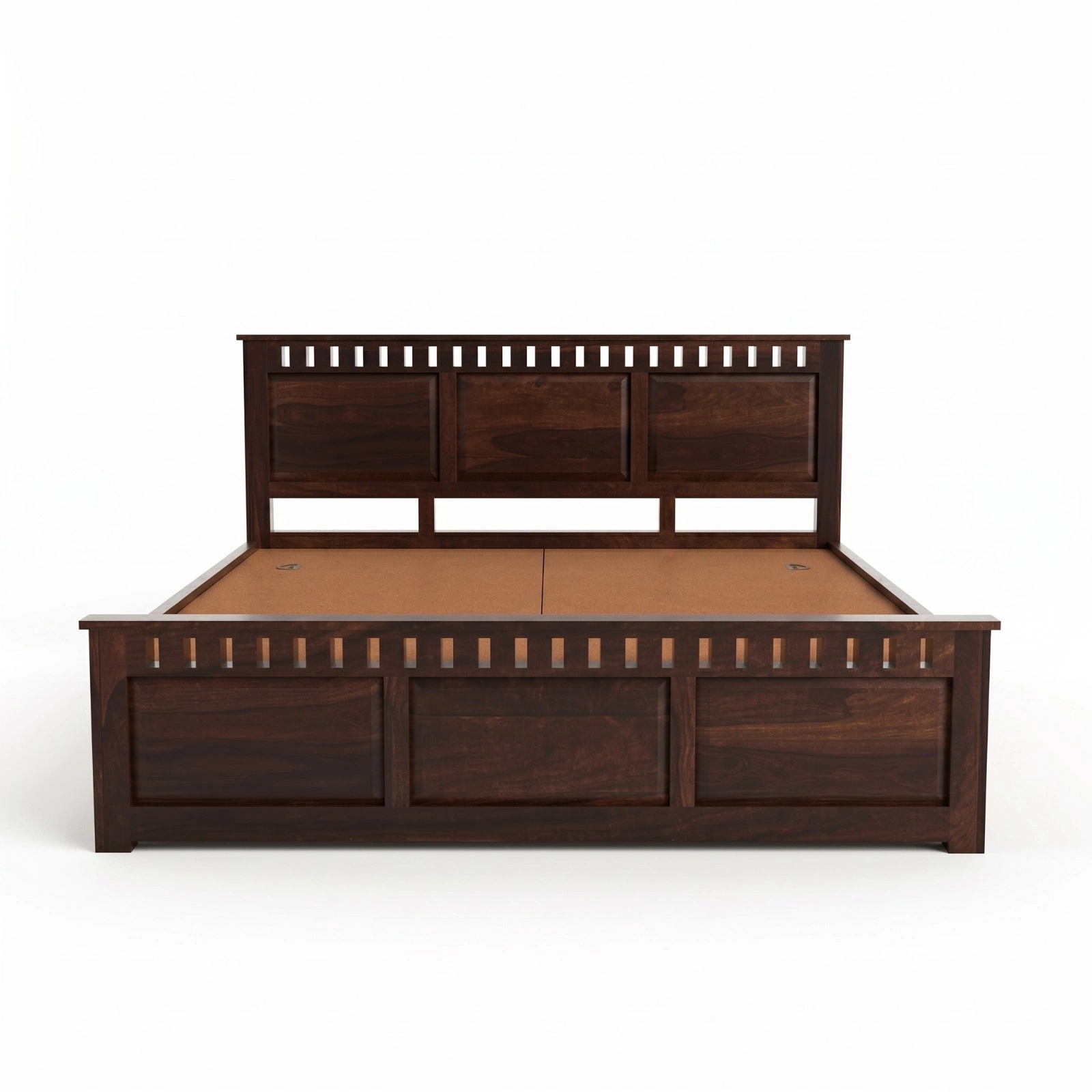 Handcrafted Sheesham Wood King Size Bed View Without Mattress
