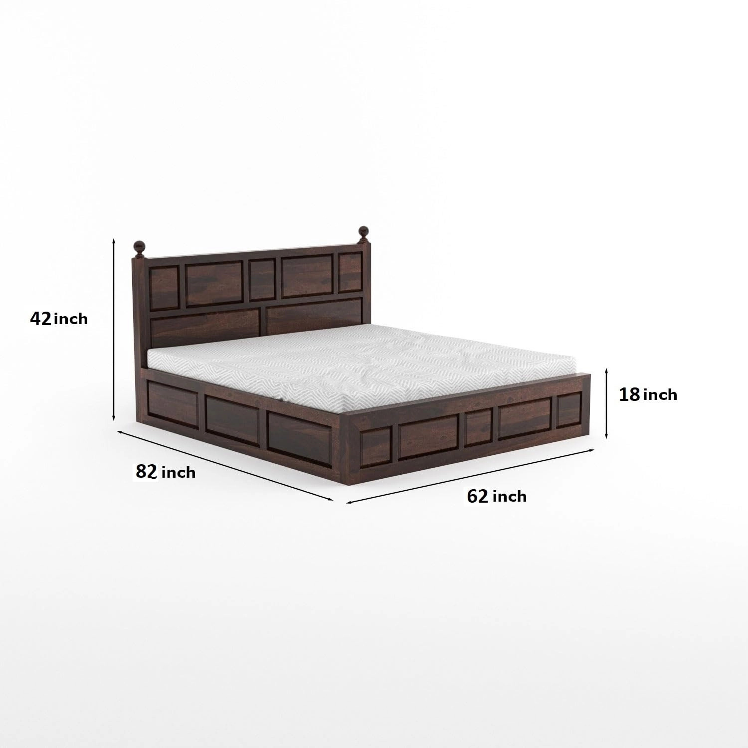 Luxury Solid Wood King Size Bed Size & Measurement View