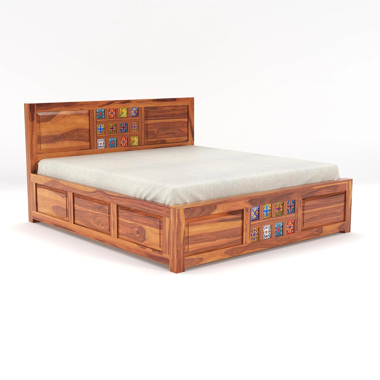 Modern King Size Sheesham Wood Bed With Mattress View