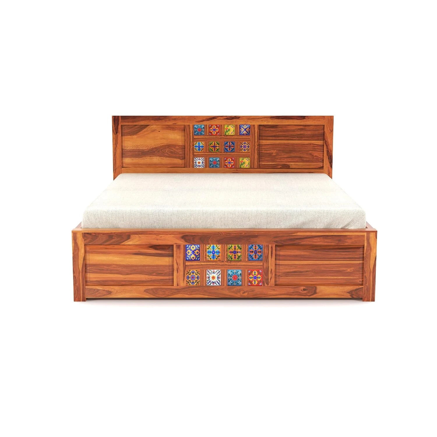 Modern King Size Sheesham Wood Bed Front View