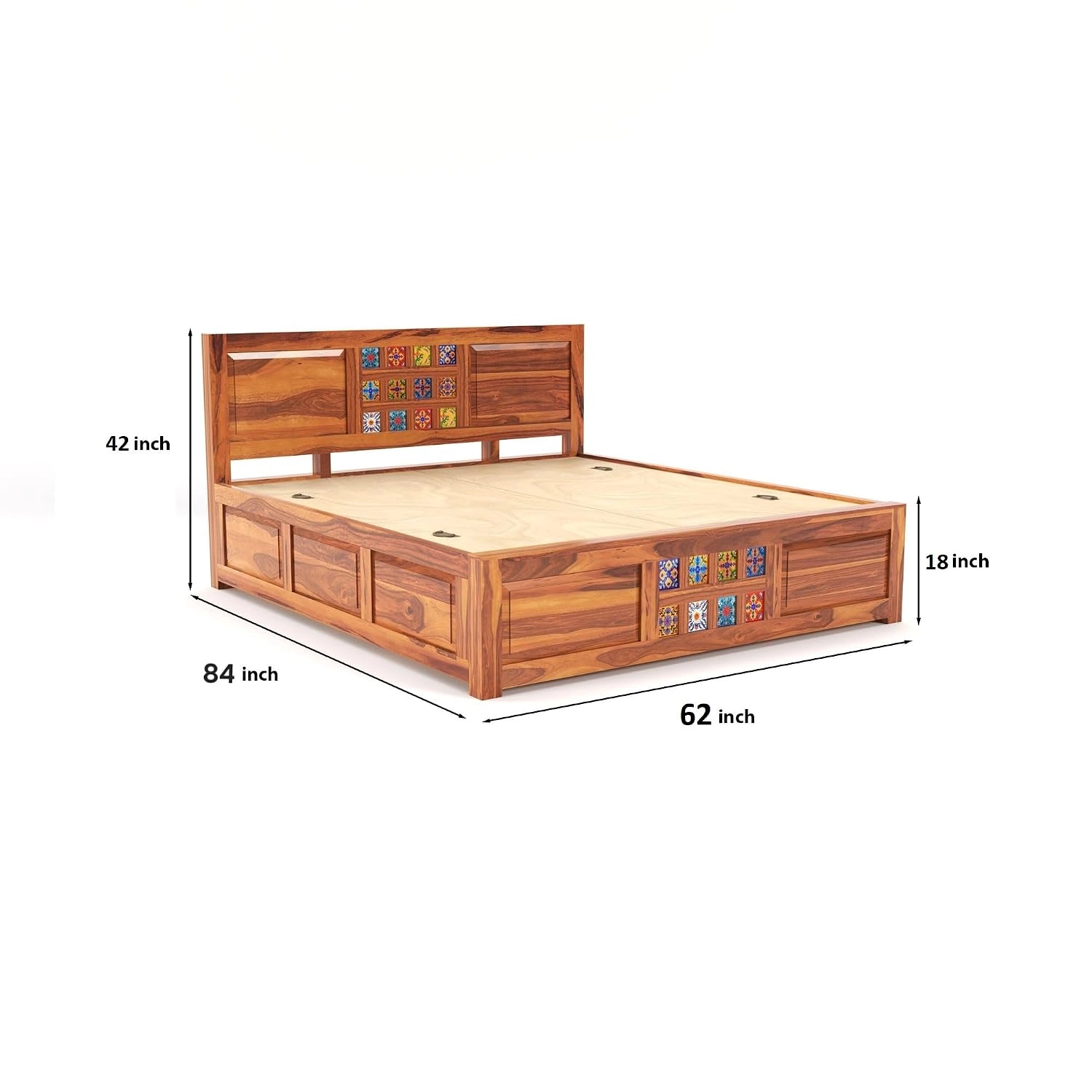 Modern King Size Sheesham Wood Bed Size & Measurement View