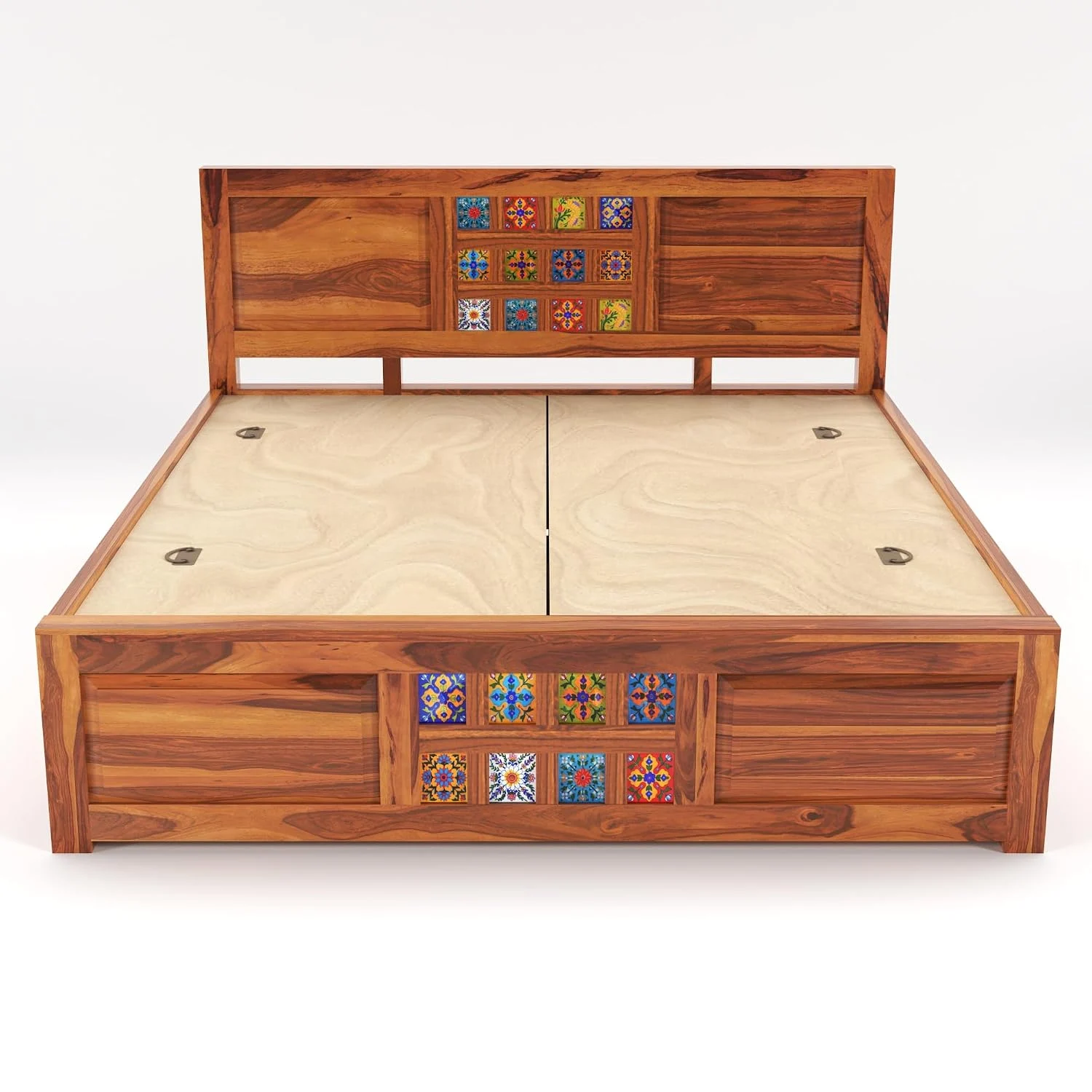 Modern King Size Sheesham Wood Bed Front View Without Mattress