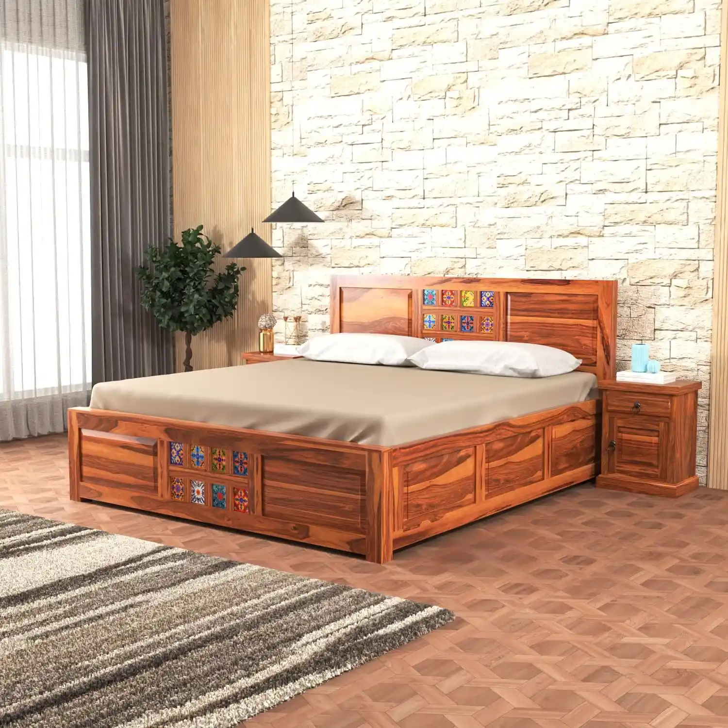 Modern King Size Sheesham Wood Bed