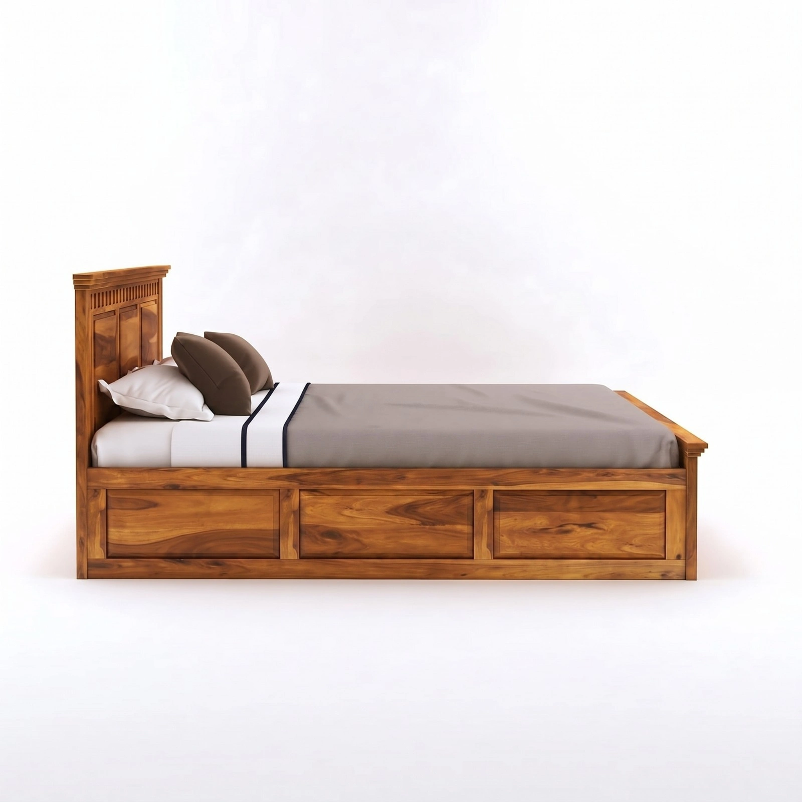 Solid Sheesham Wood King Size Bed Angled View
