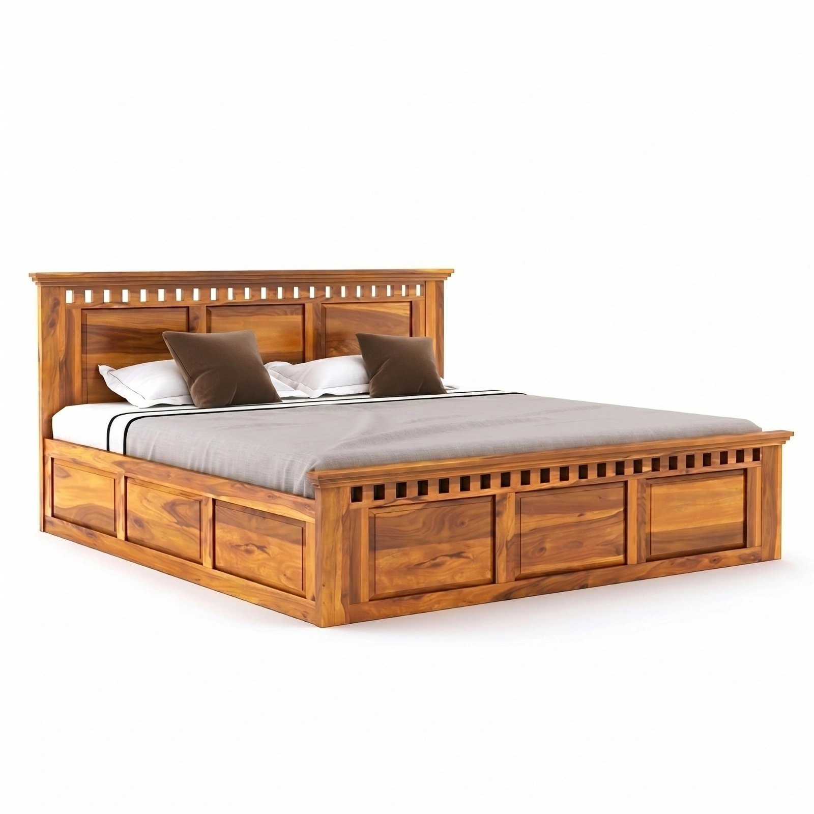 Solid Sheesham Wood King Size Bed Side View