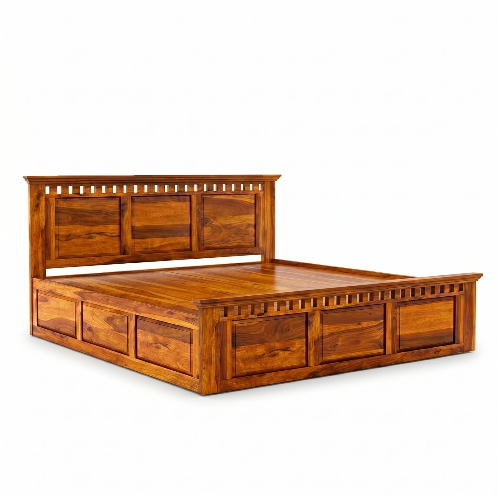 Solid Sheesham Wood King Size Bed Side View Without Mattress