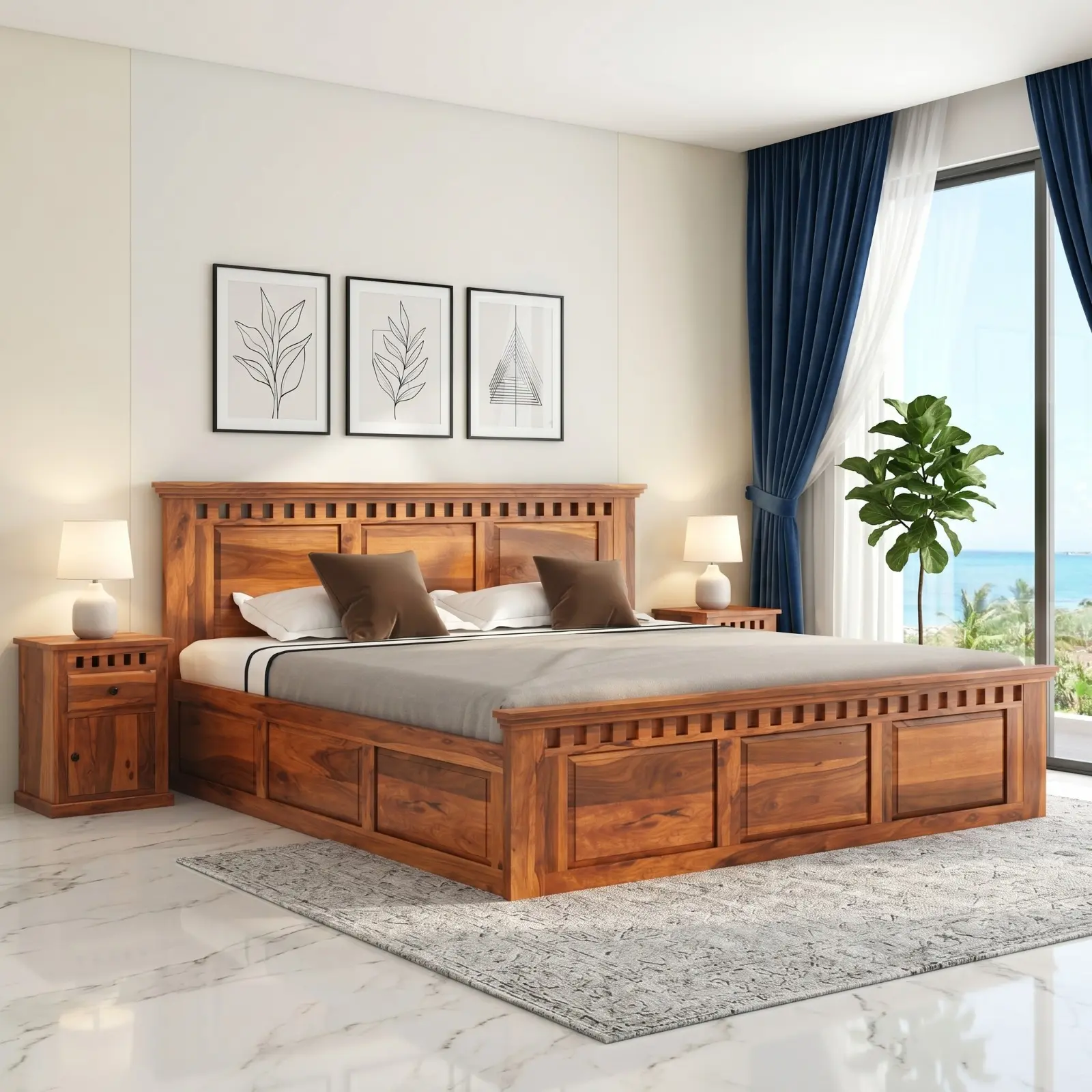 Solid Sheesham Wood King Size Bed