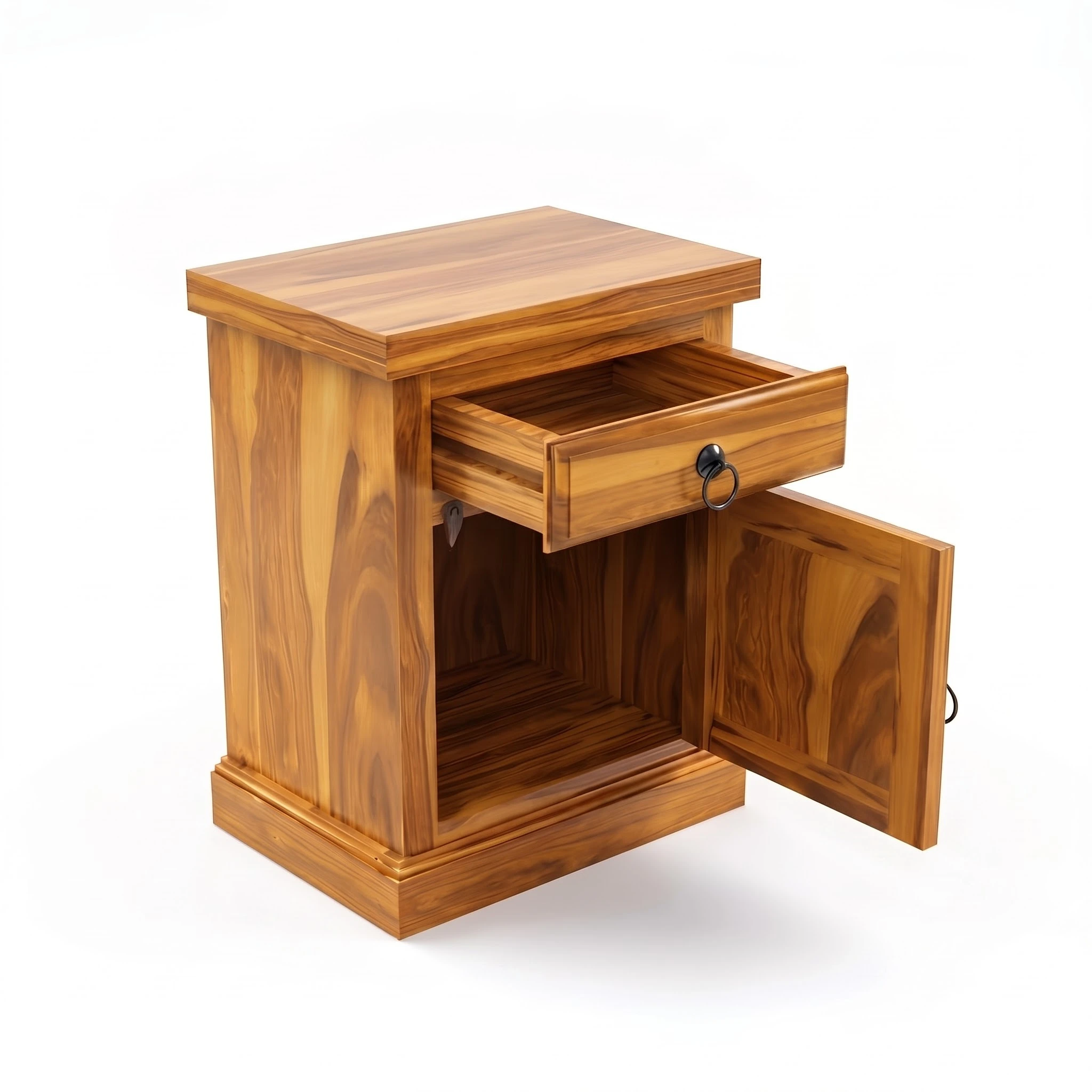 Wood Bedside Table Solid Wooden Drawer & Cabinet Storage Bed Side