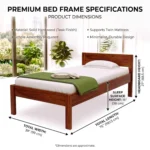 wooden single bed dimensions view