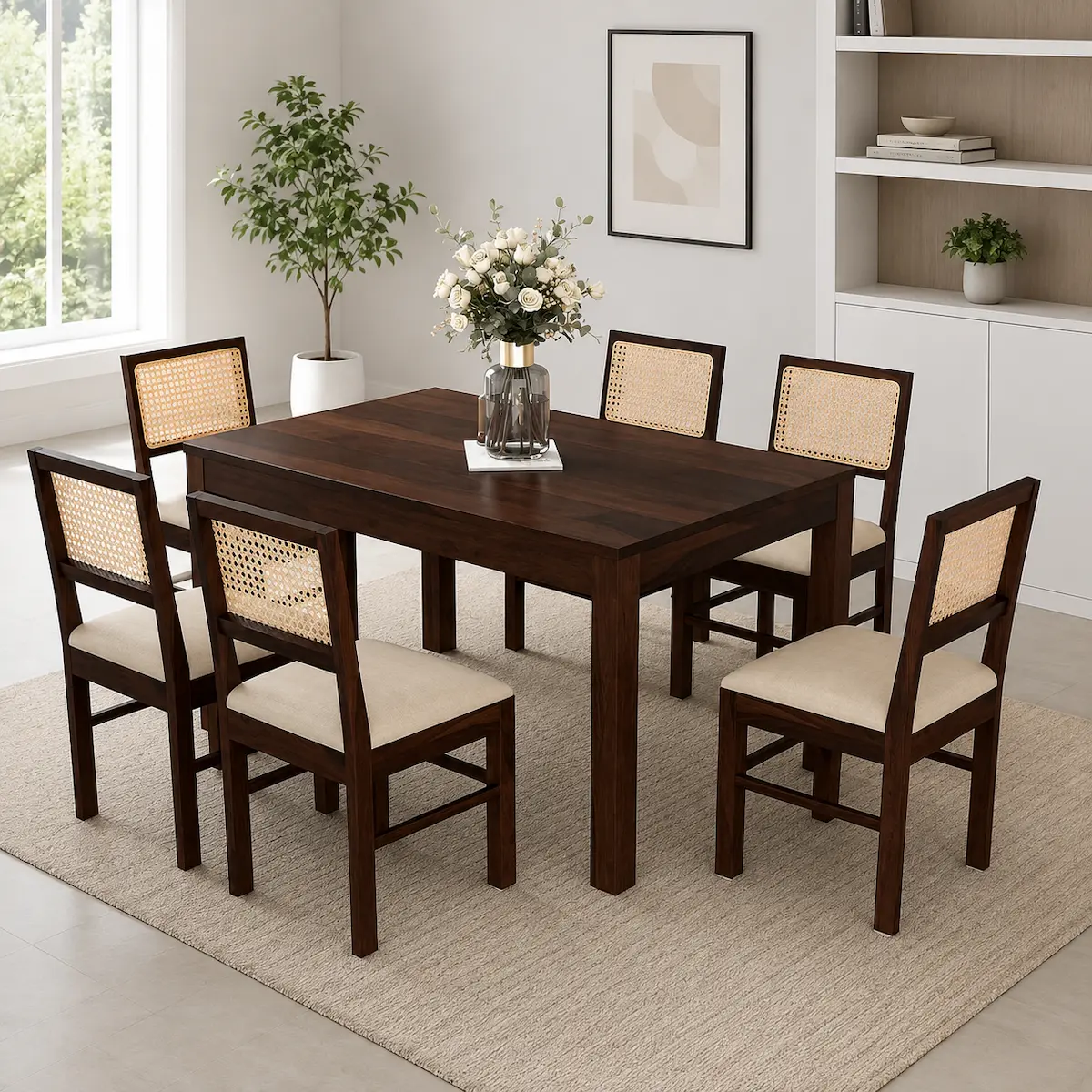 Handcrafted 6 seater wooden dining table room